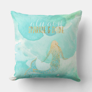 Coussin Mermaid Aqua Gold Sparkle