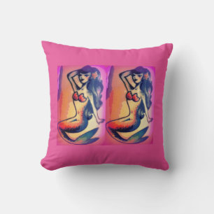 Coussin mermaid aux cheveux foncés beautés rose