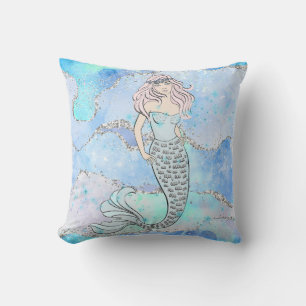 Coussin Mermaid Belle Parties scintillant Turquoise sous-m