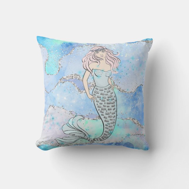 Coussin Mermaid Belle Parties scintillant Turquoise sous-m (Recto)