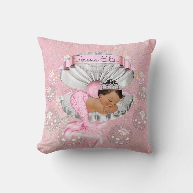 Coussin Mermaid Ethnic Baby Girl Pink Shell Pearls (Recto)