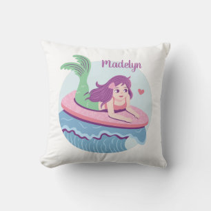Coussin Mermaid Girl Sur Surfboard Ocean Room Decor