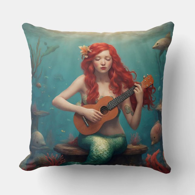 Coussin Mermaid jouant l'ukulele (Recto)