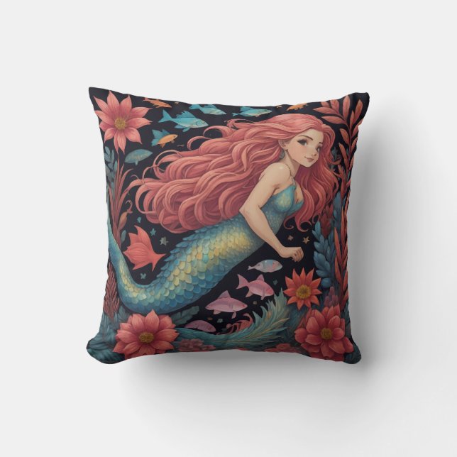 Coussin Mermaid Océan noir (Recto)