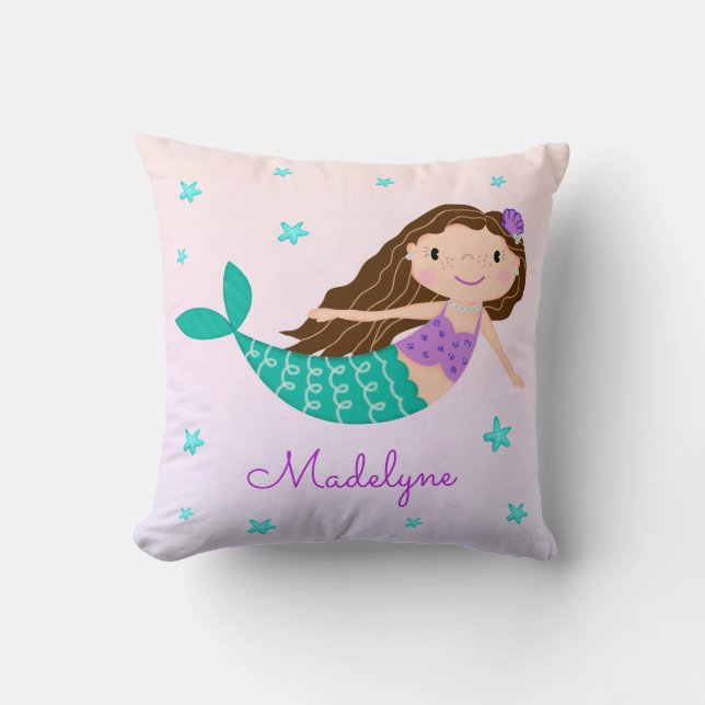 Coussin Mermaid Purple Parties scintillant Nom arc-en-ciel (Recto)