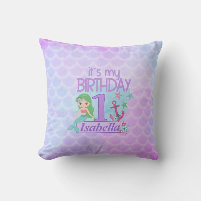 Coussin Mermaid thème 1er anniversaire (Recto)