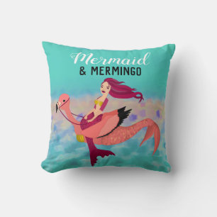 Coussin Mermaid violet blanc et Mermingo rose