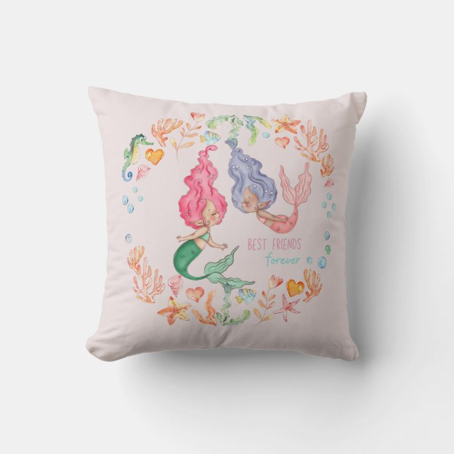 Coussin Mermaids Meilleurs amis pour toujours BFF personna (Recto)