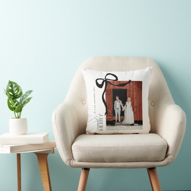 Coussin Merry and Married Script 2 Photos Noeud de Noël (Chaise)