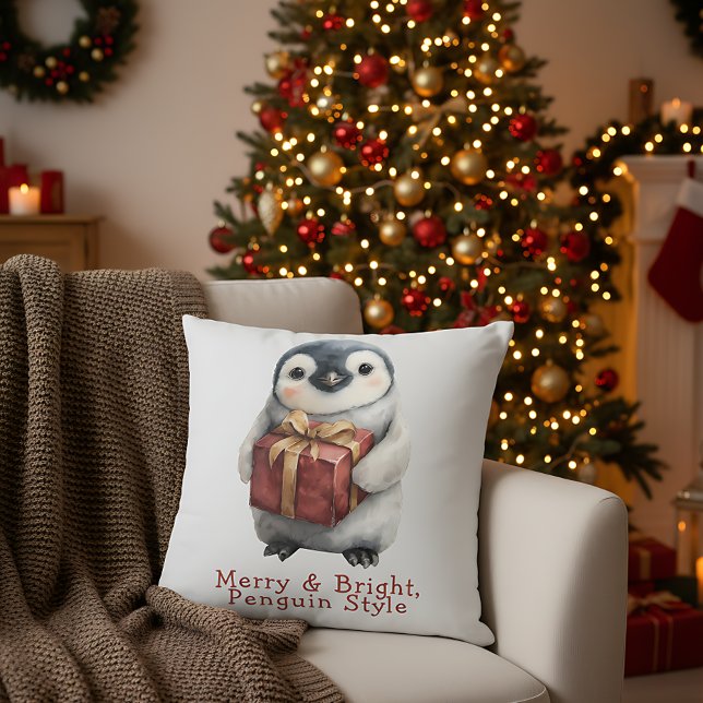 Coussin Merry & Bright Penguin Christmas (Créateur téléchargé)