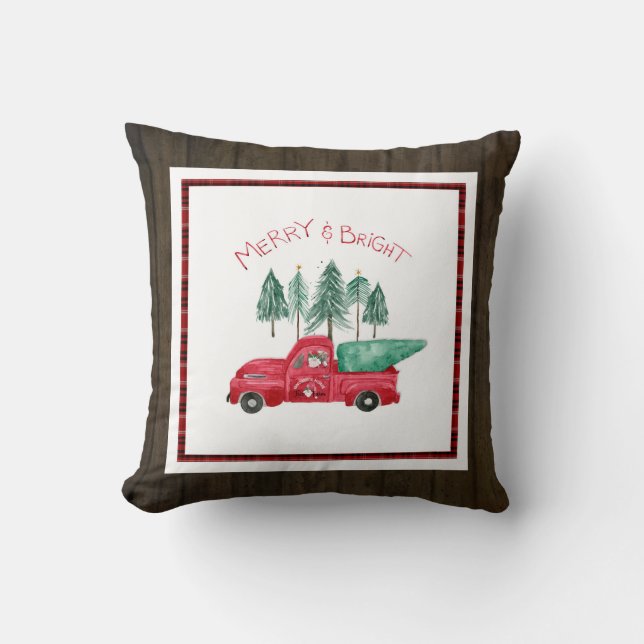 Coussin Merry Bright Plaid Gnomhouse Ferme Camion Rouge Bo (Recto)
