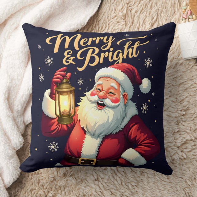 Coussin Merry Bright Santa Holding Lantern Illustration (Couverture)