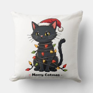 Coussin Merry Catmas Funny Noël Amoureux des chats Feline
