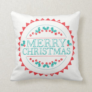 Coussin Merry Christmas Aqua & Red Chalk Stamp Typografy