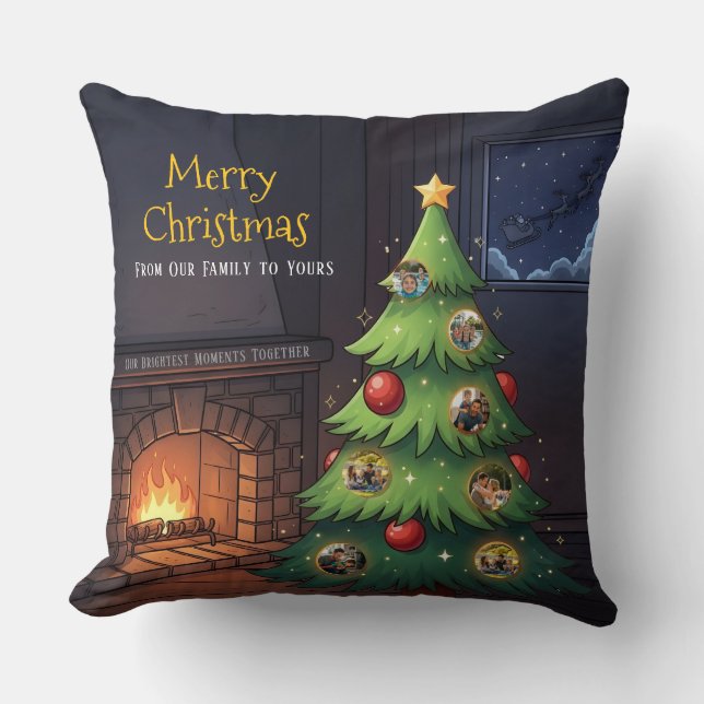 Coussin Merry Christmas Family Tree Photo Throw Pillow (Recto)
