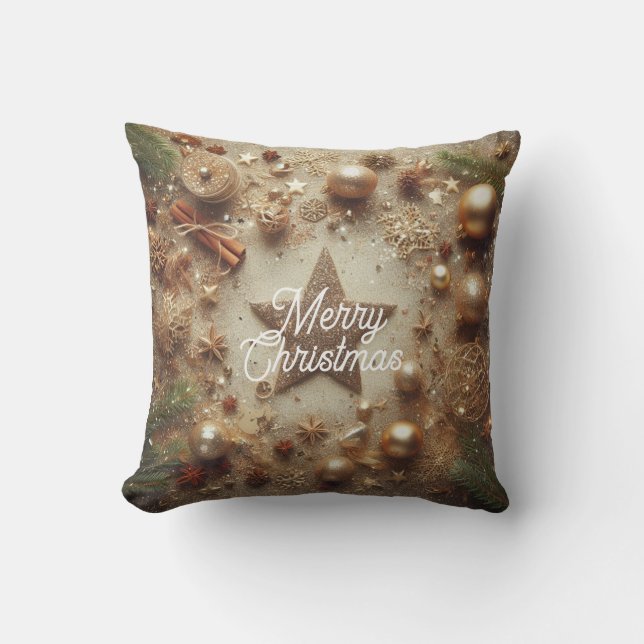 Coussin Merry Christmas Gold Parties scintillant Star (Recto)