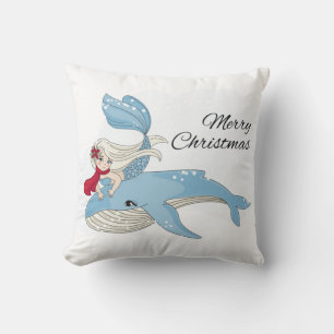 Coussin Merry Christmas Mermaid and Whale