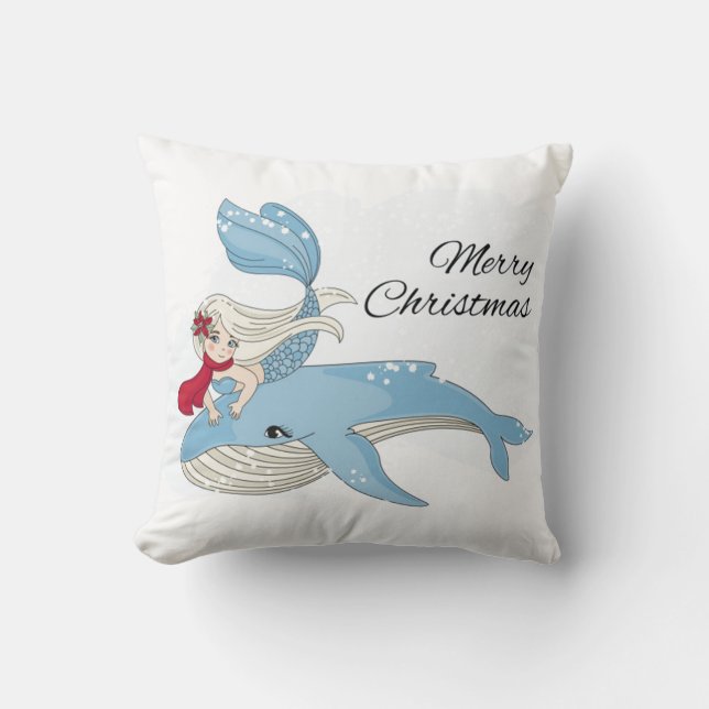 Coussin Merry Christmas Mermaid and Whale (Recto)
