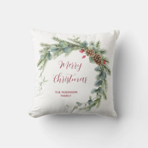 Coussin Merry Christmas Moderne Wreath and Script