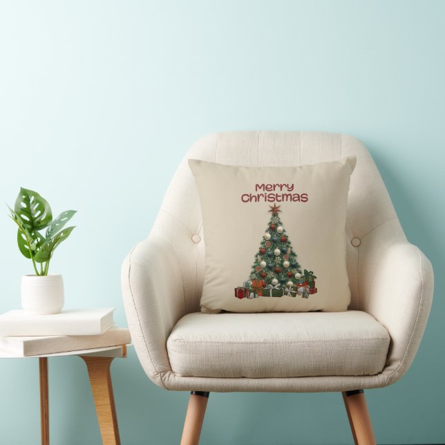 Coussin Merry Christmas Tree Throw Pillow (Chaise)