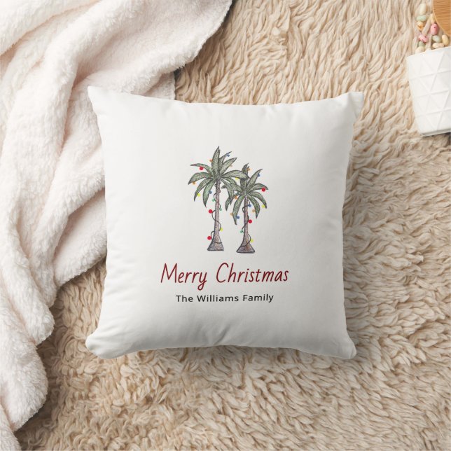 Coussin Merry Christmas Tropical Palm Trees Beach  (Couverture)