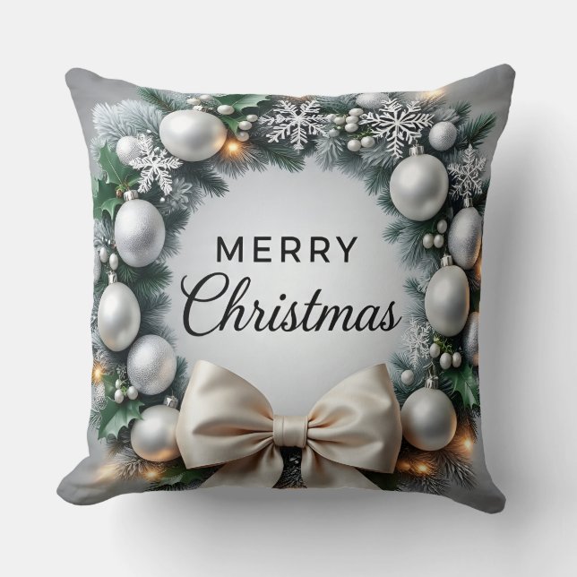 Coussin Merry Christmas Wreath Luxury Holiday Pillow (Recto)