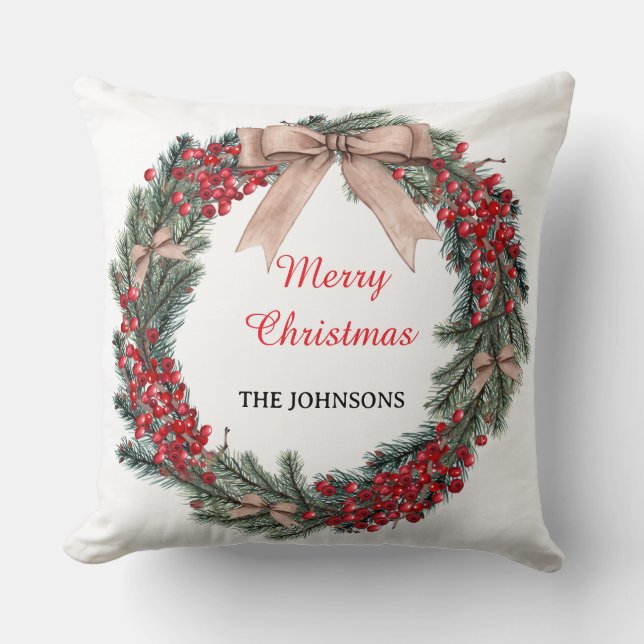 Coussin Merry Christmas Wreath Throw Pillow  (Recto)