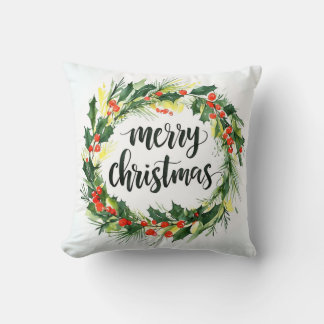 Coussin Merry Christmas Wreath Throw Pillow Elegant Holida