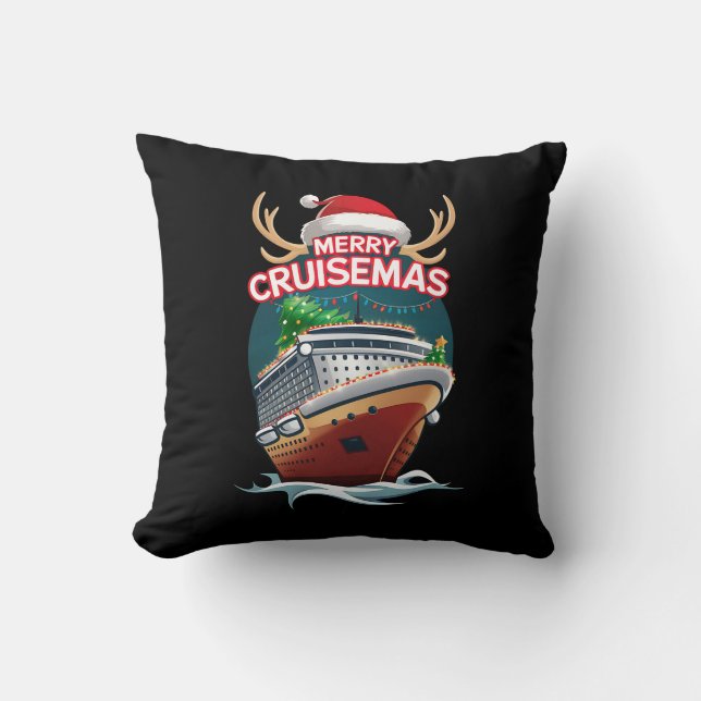 Coussin Merry Cruisemas Cruise Ship Famille Noël Drôle (Recto)