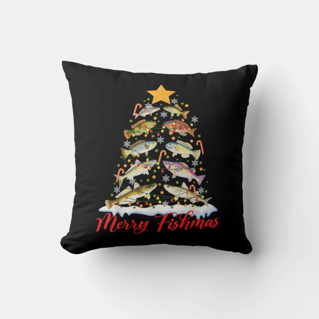 Coussin Merry Fishmas Funky Christmas Tree Lights Fish Fis (Recto)