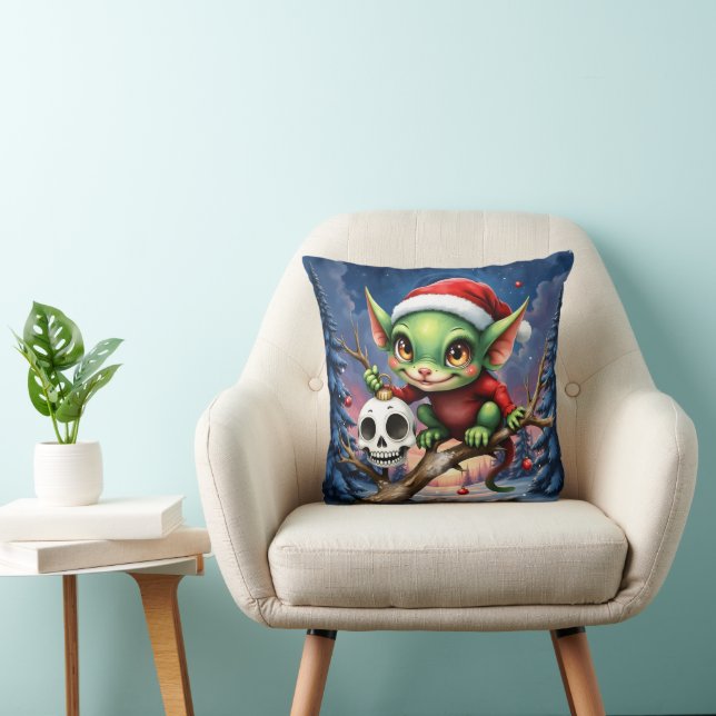 Coussin Merry Mischief – Le Petit Elf de Noël. (Chaise)