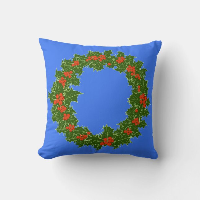 Coussin Merry Red Berry & Holly Wreath pour Noël (Recto)