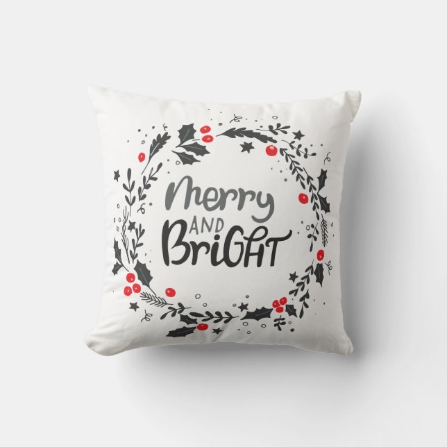 Coussin Merry Wreath de vacances et une typographie brilla (Recto)