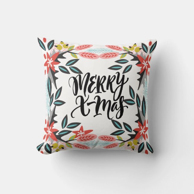 Coussin Merry Xmas Calligraphie et Foliing de vacances (Recto)