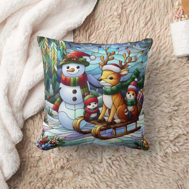 Coussin Merveilleuse hivernale avec bonhomme de neige et a (Couverture)