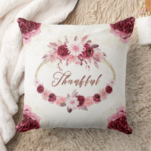 Coussin MERVEILLEUX Script fantaisie Bourgogne Floral Gold