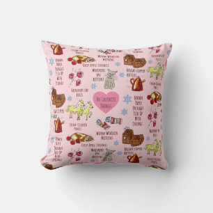 Coussin Mes Choses préférées Rose Whimsical Dessiné À La M