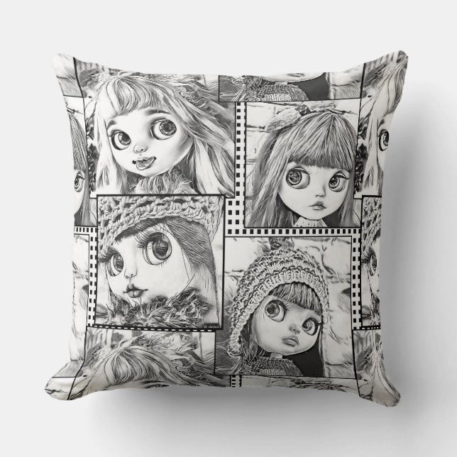 Coussin Mes poupées patchwork noires et blanches préférées (Recto)