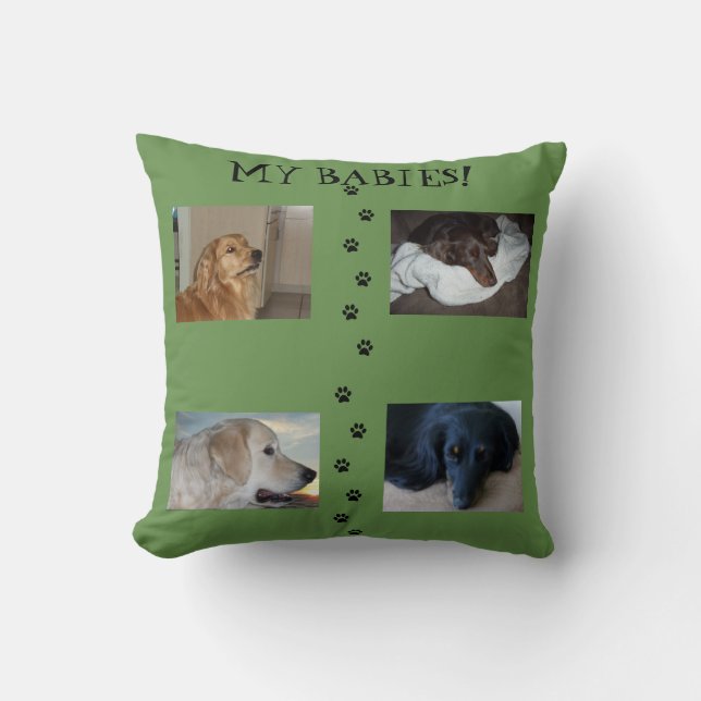 Coussin Mes précieux bébés verts 4 photos d'animaux de com (Recto)
