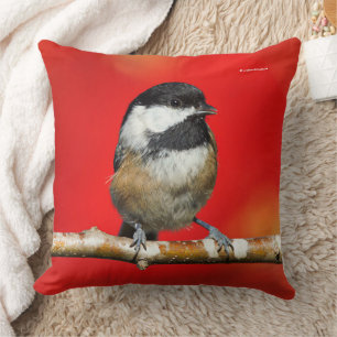 Coussin Mésange à tête noire mignonne avec feuilles d'auto