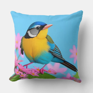 Coussin 🌿 Mésange bleue Branche florale Cadeau pour amate