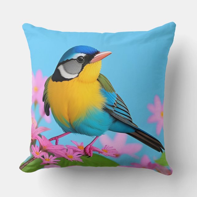 Coussin 🌿 Mésange bleue Branche florale Cadeau pour amate (Recto)