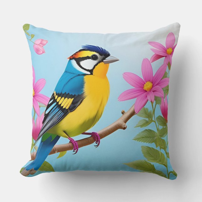 Coussin 🐦 Mésange bleue Illustration botanique pour espac (Recto)