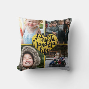 Coussin Message de collage photo de la vie de grand-mère 