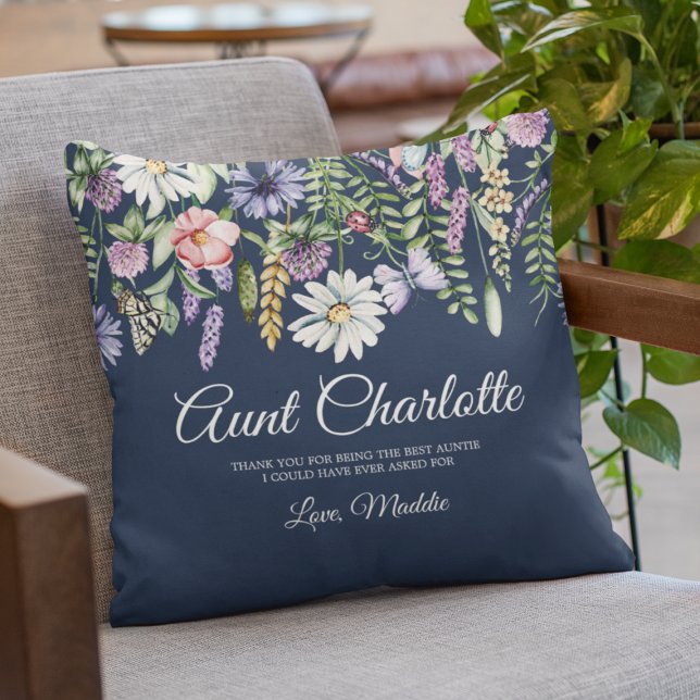 Coussin Message Personnalisé De Tante De Fleurs sauvages D (Aunt Custom Message From Niece Wildflowers Throw Pillow
)