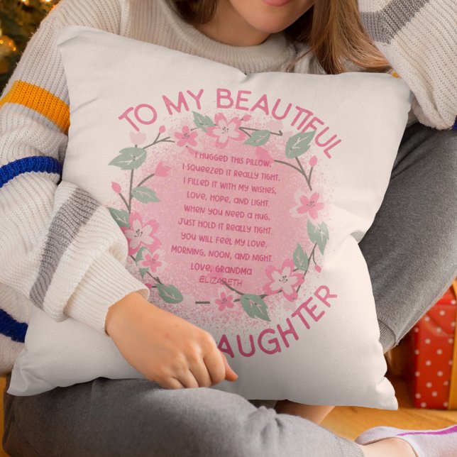 Coussin Message Personnalisé Rose À Mon Grand-Fille (Pink Custom Heartfelt Message To My Granddaughter Throw Pillow
)