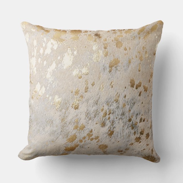 Coussin métallisé à motif cuir de vache doré (Recto)