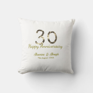 Coussin Métallisé or 30e Joyeux anniversaire ajoutez nom