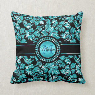 Coussin Métallurgique Bleu Et Blanc Damas