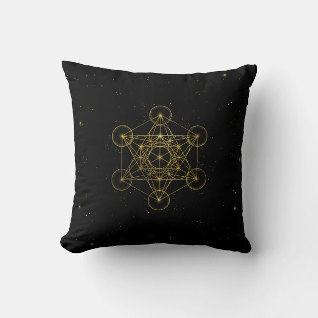 Coussin Métatron's Cube Sacred Geometry Noir et or (Recto)